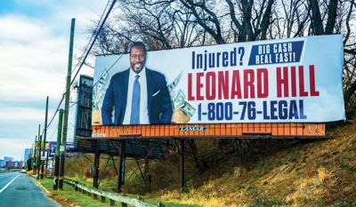 Leonard Hill 1-800-76-LEGAL billboard
